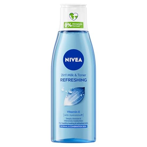 Image of NIVEA 2-in-1 Refreshing Milk & Toner (200ml), Face Cleanser with Vitamin E and Hydramine, Deeply Cleanses, Tones, and Intensively Moisturises Skin, Make-Up Remover