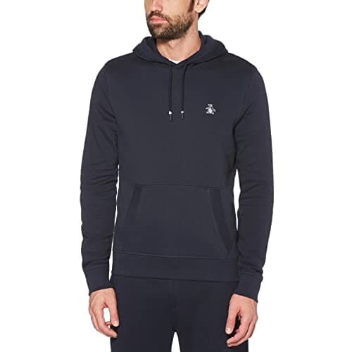 Image of Original Penguin Mens L/S Sticker Pete Pullover Fleece Hoodie Sweatshirt, Dark Sapphire, M UK