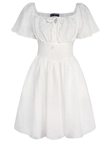 Image of SCARLET DARKNESS Women's Summer Dress Square Neck Mini Bubble Dress Puff Sleeve Wedding Medieval Corset Dress White XL