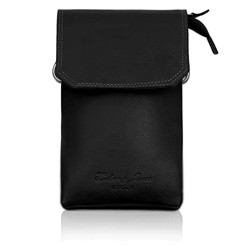 Image of Hudson & James Genuine Leather Bag, Real Leather Phone Purse, Small Mobile Ladies Cross Body Shoulder Bag Wallet for Women Adjustable Detachable Strap