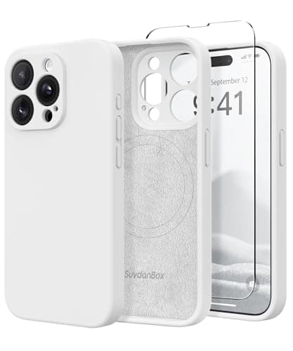 Image of SuydanBox Magnetic for iPhone 12 Pro Max Case, Compatible with MagSafe, [Full Camera Protection][Screen Protector] Silicone Shockproof Protective Phone Case for iPhone 12 Pro Max 6.7", White