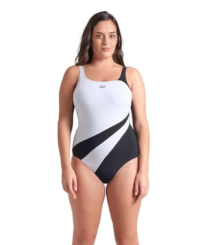 Image of ARENA Liliana U Back Women's B Cup One Piece Swimsuit, Shapewear Swimsuit, Power Mesh Technology and Chlorine Resistant Sensitive Fabric, Removable Cups and Adjustable Straps Black-White
