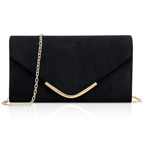 Image of Larcenciel Women's Clutches, Suede Black Clutch Bag with Detachable Chain, Envelope Hand Shoulder Bag for Women, Minimalist Stylish Evening Clutches for Party, Prom, Wedding, Dinner, 22x11x5cm