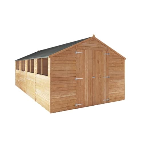 Image of Waltons 20 x 10 Overlap Wooden Workshop Shed | Apex Roof | Double Doors | Spacious Garden Storage | Durable 7mm Overlap Cladding | Outdoor Tool Shed with Windows | 20ft x 10ft