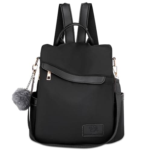 Image of (DEEVORCA) Anti Theft Backpack for Women – Elegant Waterproof Nylon Rucksack with Multiple Pockets, Lightweight Durable Convertible Shoulder Bag for Work, Travel & Everyday Use (Elegant Black,L)