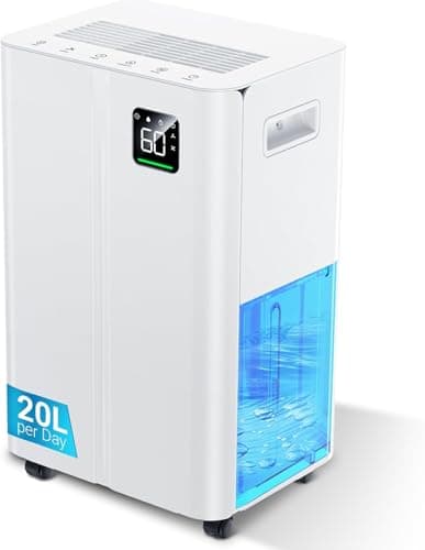 Image of 20L/day Dehumidifier with Humidity Sensor & Display and 24-Hour Timer, 3 Dehumidification Modes, Suitable Bedrooms, Office, Basements, Continuous Draining, White - Upgraded