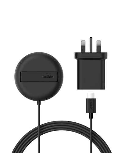 Image of Belkin Magnetic Wireless Charging Pad 15W with Pop-Up Stand - MagSafe-Compatible Certified Qi2 Wireless Charger for iPhone 17, Air, 16, 15, Pixelsnap, Samsung Galaxy, AirPods with PSU Included - Black