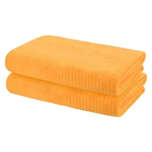 Image of M METERXITY 2-Pack Stripe Large Bath Sheets, 35 x 70 in Luxury Soft Coral Fleece Bath Towel with Absorbent Quicker to Dry No Lint for Shower/Suana/Pool/Yoga/Beach [Yellow]