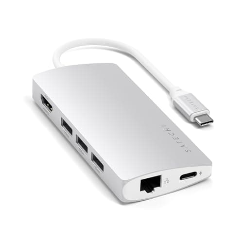 Image of SATECHI 8-in-1 USB-C Hub Multiport Adaptor V2, 4K HDMI, 115W USB-C PD Charging, 3 USB-A, Ethernet, Micro/SD Card Readers, for Laptop, MacBook Air & Pro M5 M4 M3, iPad, iPhone, Windows - Silver