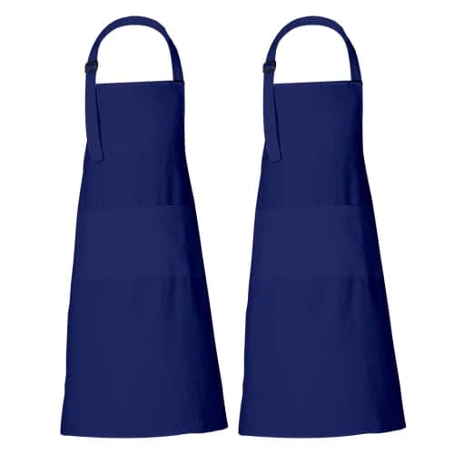 Image of RAJRANG Set of 2 Navy Blue Chef Aprons for Men Women Cotton pockets Waiter Apron For Kitchen Apron 89x69 cm