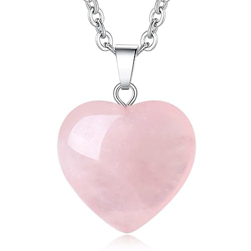 Image of XIANNVXI Rose Quartz Necklace Pink Necklace for Women Pink Gifts for Women Crystal Heart Pendant Ladies Pendant Jewellery