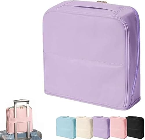 Image of Stylish Handheld Partitioned Cosmetic Bag, Portable Standing Travel Makeup Bag with Compartments & Mirror, Large Capacity Cloth Standing Makeup Bag, for Travel & Daily Use (Purple)