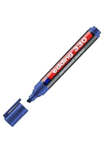 Image of edding 330 permanent marker - blue - 10 pens - chisel tip 1-5 mm - waterproof, quick-drying, smear-proof pens - for cardboard, plastic, glass, wood, metal and fabric