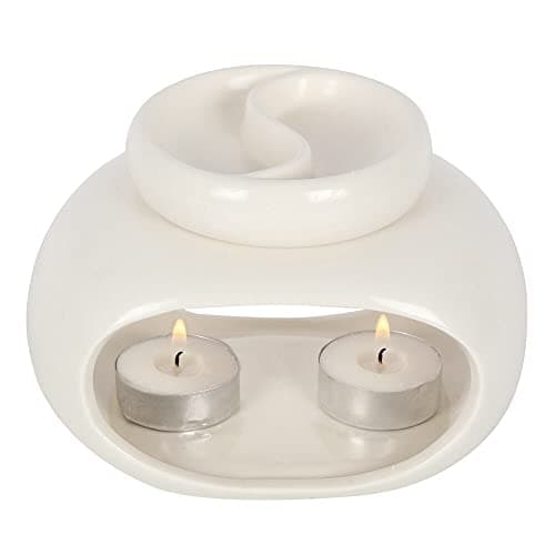 Image of Double Off White Ceramic Oil Burner - 10cm x 14cm (1 Pc.) - Sophisticated Design, Duable Material - Suitable for Fragrance Oils & Wax Melts - Ideal for Home Decor