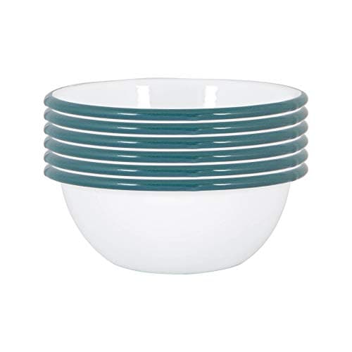 Image of Argon Tableware Coloured Pasta Bowls - 16cm - Pack of 6 - Green Metal Enamel Cereal Lightweight Camping Serving Bowls for Snacks, Pasta, Cereal, Salad