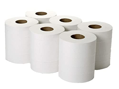 Image of Straame - Centrefeed Paper Tissue Rolls - Embossed Pattern Hand Towel - for Home Office Warehouse Bathroom Garage Kitchen, Wipe Away - Wall Mounted Lockable Rolls - 2-Ply (Pack of 6, White)