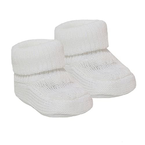 Image of Soft Touch Newborn Baby Booties Baby Boys Girls Knitted Booties 1 Pair Plain Bootees NB-3 Months 1118 (White)