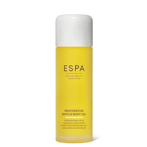 Image of ESPA Restorative Bath and Body Oil 100ml | Rose Geranium, Lavender, Palmarosa & Sweet Orange | Magnesium, Ashwagandha, Essential Oils | Supports Skin's Natural Moisture Barrier | Massage Oil