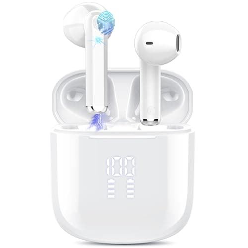 Image of OYIB Wireless Earbuds, Bluetooth 5.3 Headphones in Ear with Stereo Sound, 4 ENC Noise Cancelling Mic Bluetooth Earbuds 25H Playtime, LED Display Wireless Earphones IP7 Waterproof, White