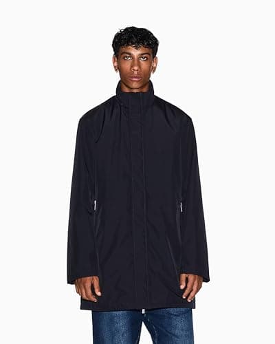 Image of Armani Exchange Men's Essential, Covered Closure Down Side Logo Patch Trench Coat, Deep Navy, L, deep navy, L