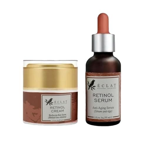 Image of Eclat Retinol Serum 30ml + Retinol Cream 50ml, Anti-ageing Serum, Anti-Wrinkle Moisturiser, Reduces Fine Lines & Wrinkles, Improves Skin Texture, Vitamins C & E