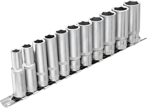 Image of DAKCOS 11PCS Hex Long Socket Set,3/8" Drive Metric Deep Socket, 8-19mm Sockets Set with Metal Rail for Home Car Repair & DIY, CR-V, 63mm Long