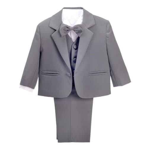 Image of Lito Angels Little Boy Formal Dress Suit Wedding Outfit Wear, 5 Pieces Set (Blazer, Shirt, Waistcoat, Trousers, Bow Tie) Age 6-7 Years, Charcoal Grey, 057 (Tag Number 07)