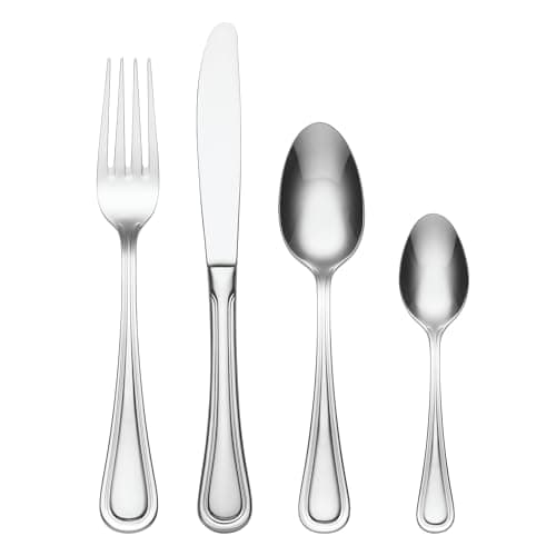 Image of Oneida Barcelona 24 Piece Cutlery Set - Stainless Steel Cutlery Set for 6, Heavy Weight & Mirror Finish, Rust Resistant & Dishwasher Safe Durable Flatware, Silver