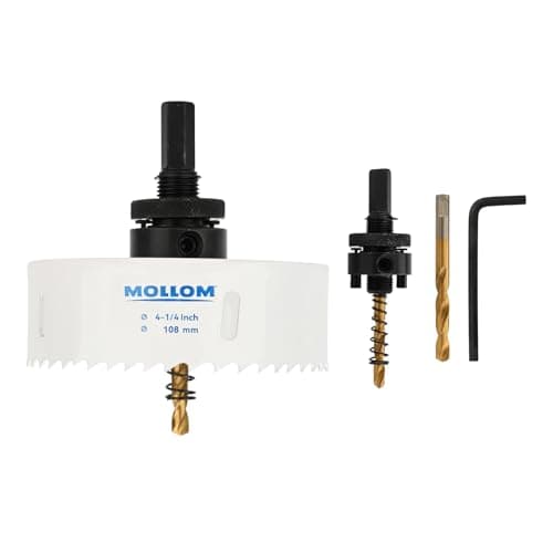 Image of Mollom (108mm | 4-1/4") HSS M42 with 8% cobalt BI-Metal Hole Saw with 2 Pilot Drill Bits & Arbor Smooth Cutting for PVC,Drywall,Wood,Plastic,Gypsum Board,Rubber