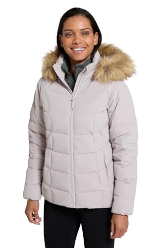 Image of Mountain Warehouse Isla Womens Short Extreme Down Jacket - Water-resistant Parka Coat, Down Filling & Thermal Tested - Autumn Winter, Camping, Outdoors, Travelling & Hiking Light Beige Women's Size 10