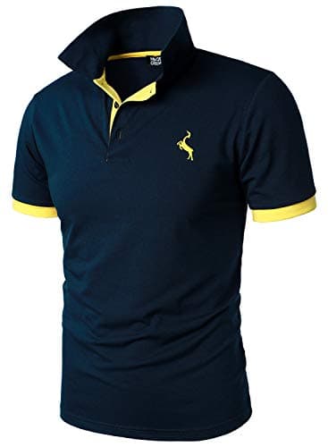 Image of HOOD CREW Men’s Classic Polo Shirt Short Sleeve Slim Fit Shirts Lightweight Casual Tops Navy