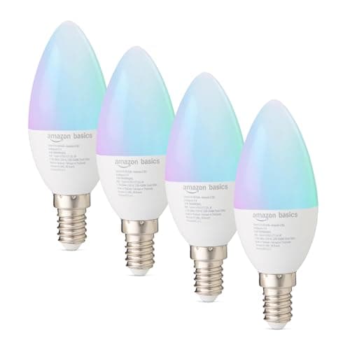 Image of Amazon Basics E14 Smart LED Bulb, 4.7 Watts, WiFi Light Bulb, 2.4 GHz, Works with Alexa Only, Multicolour, 4-Pack