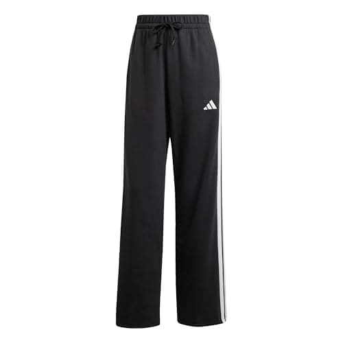 Image of adidas Women's Essentials 3-Stripes Open Hem French Terry Pants, Black/White, L