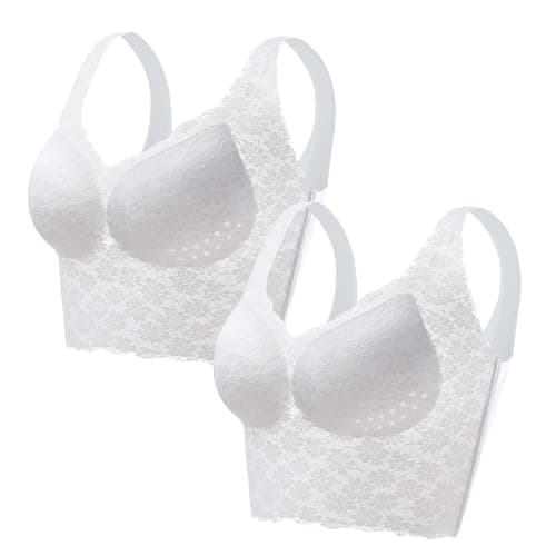 Image of MOONBADI Women's Bras White (2pcs) Comfort Bra Padded Plus Size Light Support Sports Bra for Yoga Stretch Wireless Leisure Underwear Balconette Bra 48B