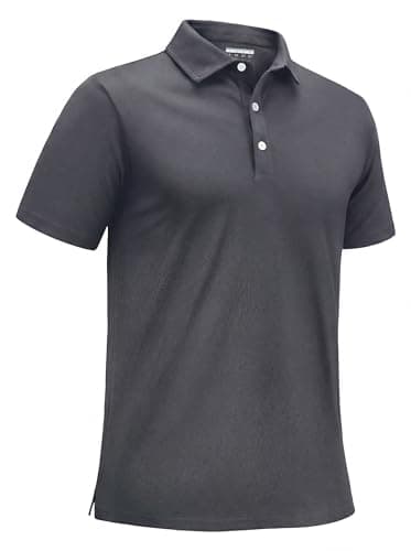 Image of EKLENTSON Men's Polo Shirts Short Sleeve Summer Cotton Plain Golf Shirt 3 Button Classic Fit Stretch Casual Work T-Shirt Dark Grey