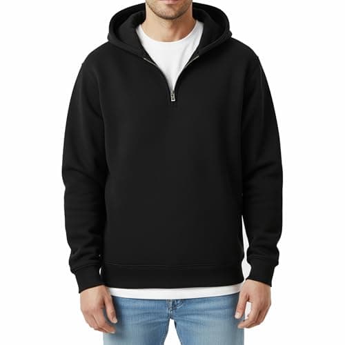 Image of Gift Hub Mens Hoodie Quarter Zip – Fleece Jumper, Hooded Sweatshirt, Pullover & Half Zip Jacket for Men UK – Durable Casual, Work & Outdoor Wear – Black - Small