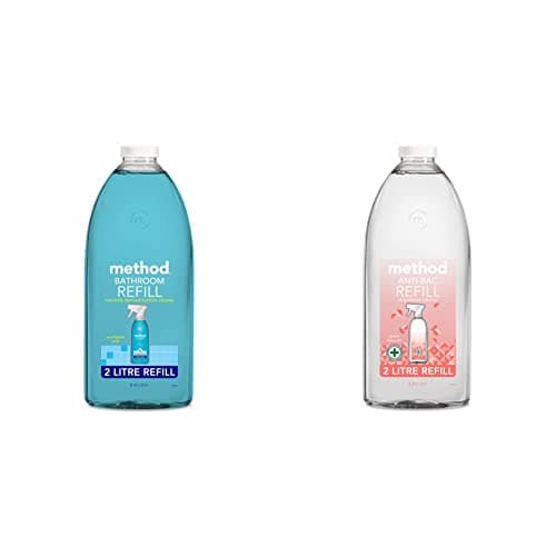Image of Method Bathroom Cleaner Refill, Eucalyptus Mint, 2 L & Antibacterial Spray Refill, All Purpose Cleaner, Peach Blossom, 2L