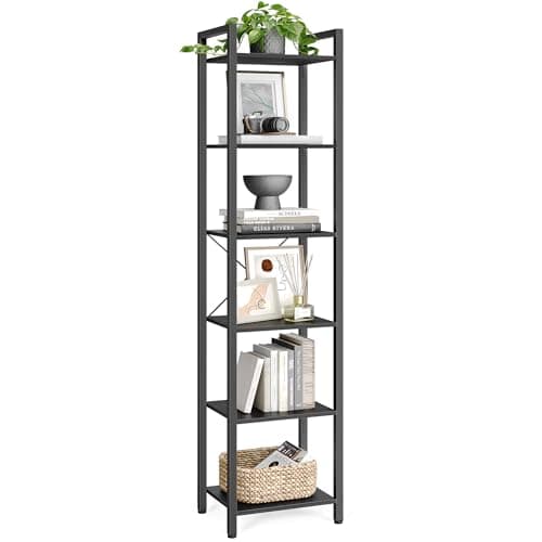 Image of VASAGLE 6-Tier Bookshelf, Bookcase, Shelving Unit, for Office, Study, Living Room, Bedroom, 30 x 40 x 187.5 cm, Industrial, Ebony Black and Ink Black LLS101B56