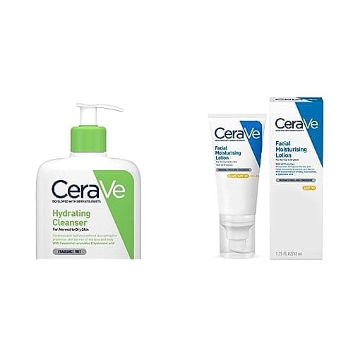 Image of CeraVe Hydrating Cleanser for Normal to Dry Skin 473ml with Hyaluronic Acid & 3 Essential Ceramides & AM Facial Moisturising Lotion SPF30 with Ceramides for Normal to Dry Skin 52 ml