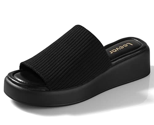 Image of Leevar Wedge Sandals for Women, Soft Memory Foam Padded Platform Sandals for Women, Backless Slip On Wedge Sliders Comfy Square Open Toe Mules shoes for women