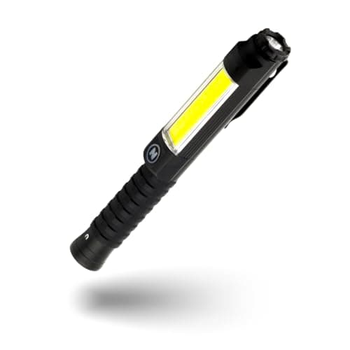 Image of NEBO Big Larry 3 Work Light, 600 Lumen Flashlight with COB Work Light, Pocket Clip Magnetic Base for Hands-Free Lighting, Portable COB LED Dimmable Flashlight, Hazard Light-Red (Black)