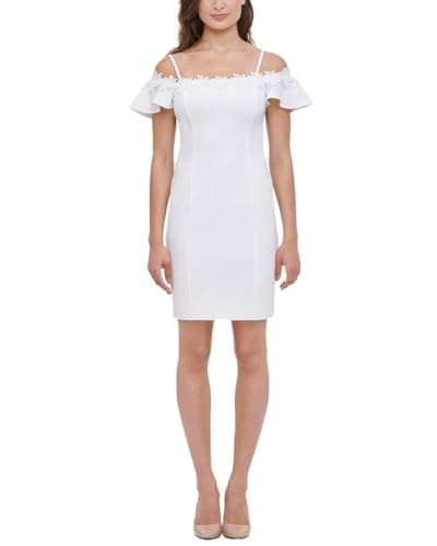 Image of kensie Women's Shoulder Shift W/Lace Trim Casual Dress, Ivory, 16