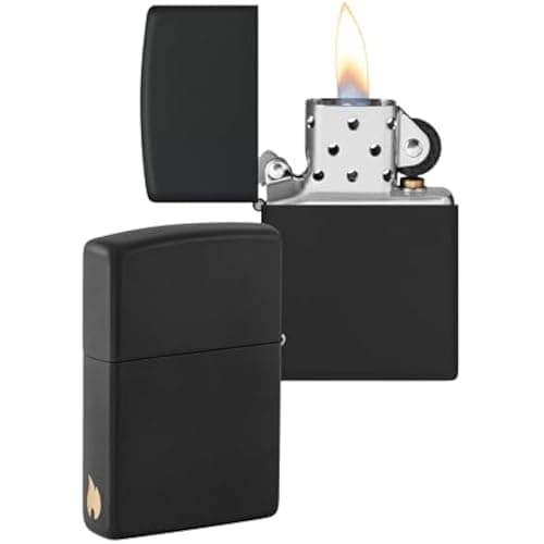 Image of Zippo Windproof Lighter - Flame Design - Black Matte - Refillable - Reusable - Windproof - Gift Box - Metal - Made in USA - Amazon Exclusive