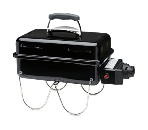 Image of Weber Go-Anywhere Gas BBQ/Portable Grill with Folding Legs, Push Ignition, Durable Enamel, Lightweight & Compact Camping Barbecue for Outdoor Use, 42 x 26 cm Cooking Area, Black
