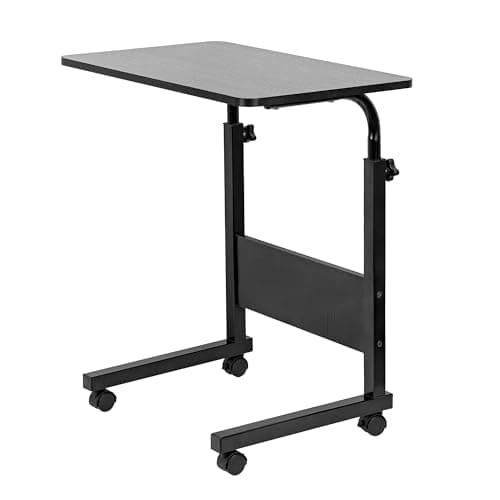 Image of simpa Black Height Adjustable Mobile Laptop Table Overbed Desk & Rolling Workstation with Sturdy Metal Frame & Lockable Castors