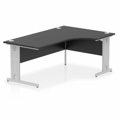Image of Mr Office Impulse Right Crescent Desk, Silver Cable Managed Leg, Black, 1800
