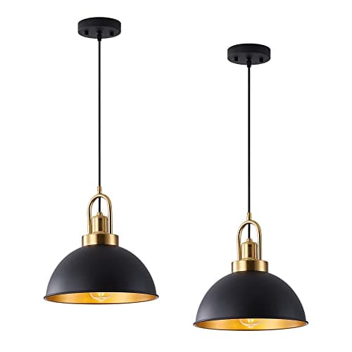 Image of Febeleven Black Pendant Ceiling Lights, Kitchen Island Lights with Metal Lamp Shade, E27 Vintage Pendant Light Fitting, Adjustable Height Hanging Ceiling Light for Bedroom Hallway Living Room 2 Pack
