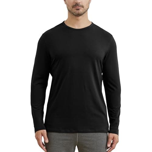 Image of netdraw Men's Ultra Soft Bamboo Viscose Long Sleeve T-Shirt Crew Neck Comfy Lightweight Casual Pajama Lounge Shirt, Black, XL