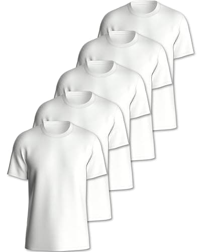 Image of Pierre Calvini Mens T-Shirt - 100% Cotton Premium Weight T Shirts - Regular Fit Short Sleeve Tee - Plain Crew Neck Mens Multipack - 5 Pk - White - Large