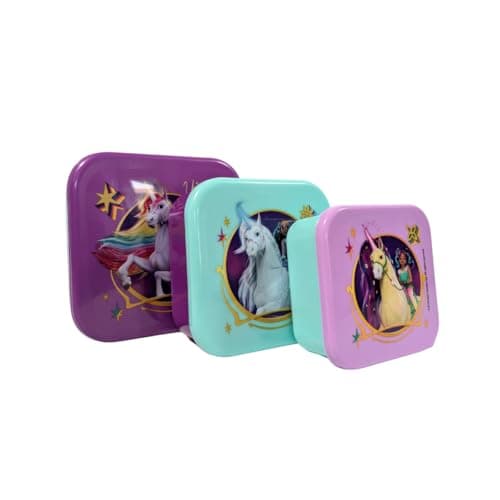 Image of My sweety pop Set of 3 Unicorn Snack Boxes - Stackable Lunch Box 11.5 cm - Kids - Nursery, Kindergarten, School, Holiday - Blue/Purple